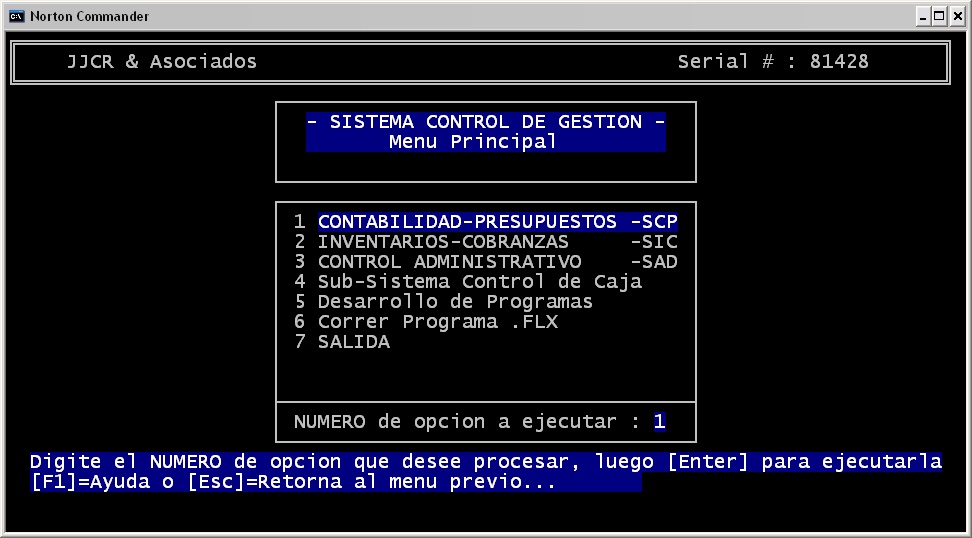 Menú Principal del Sistema de Control de Gestión