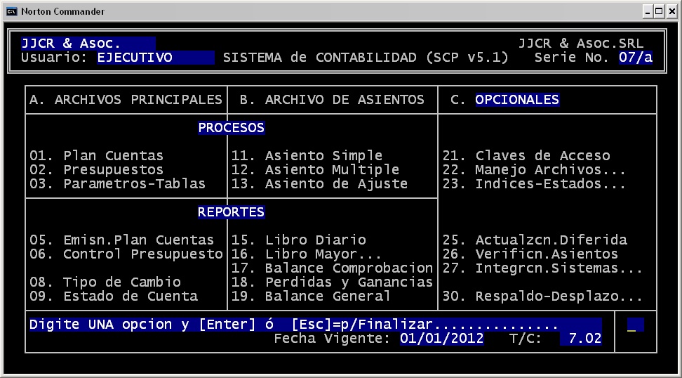Menú Principal del Sistema de Contabilidad