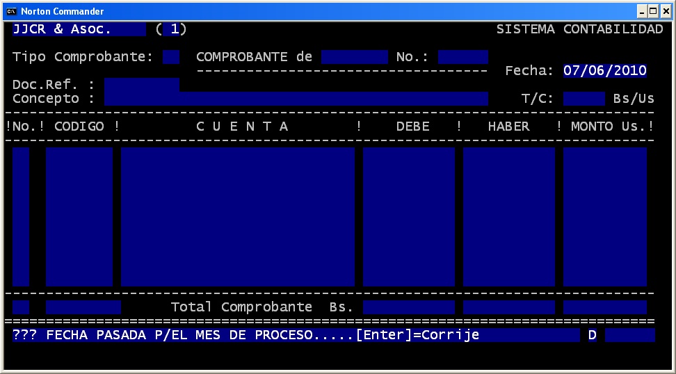 Pantalla de Comprobante Contable