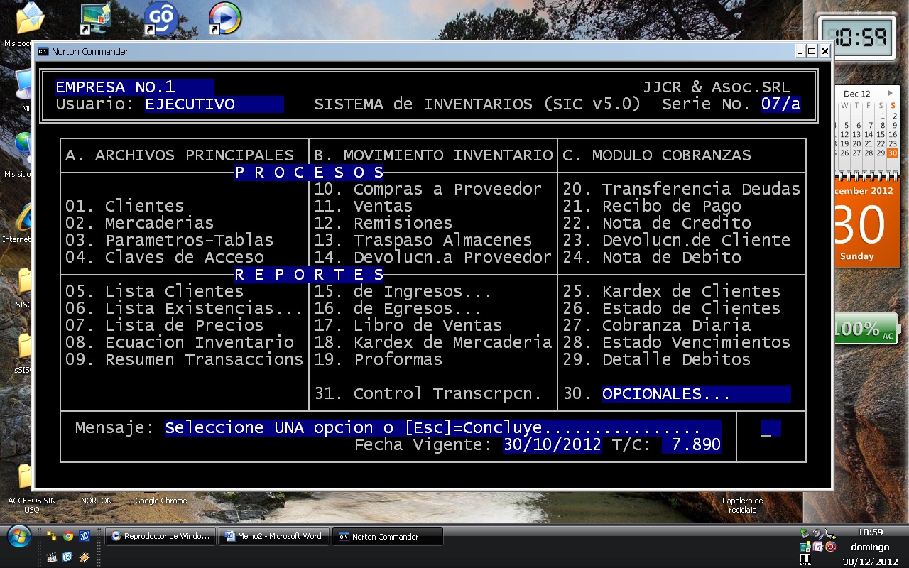 Menú Principal del Sistema de Inventarios