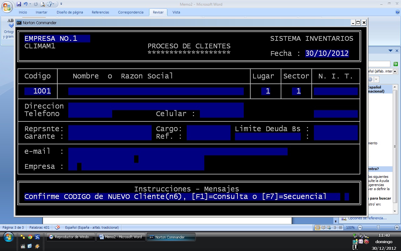 Pantalla de Proceso de Clientes