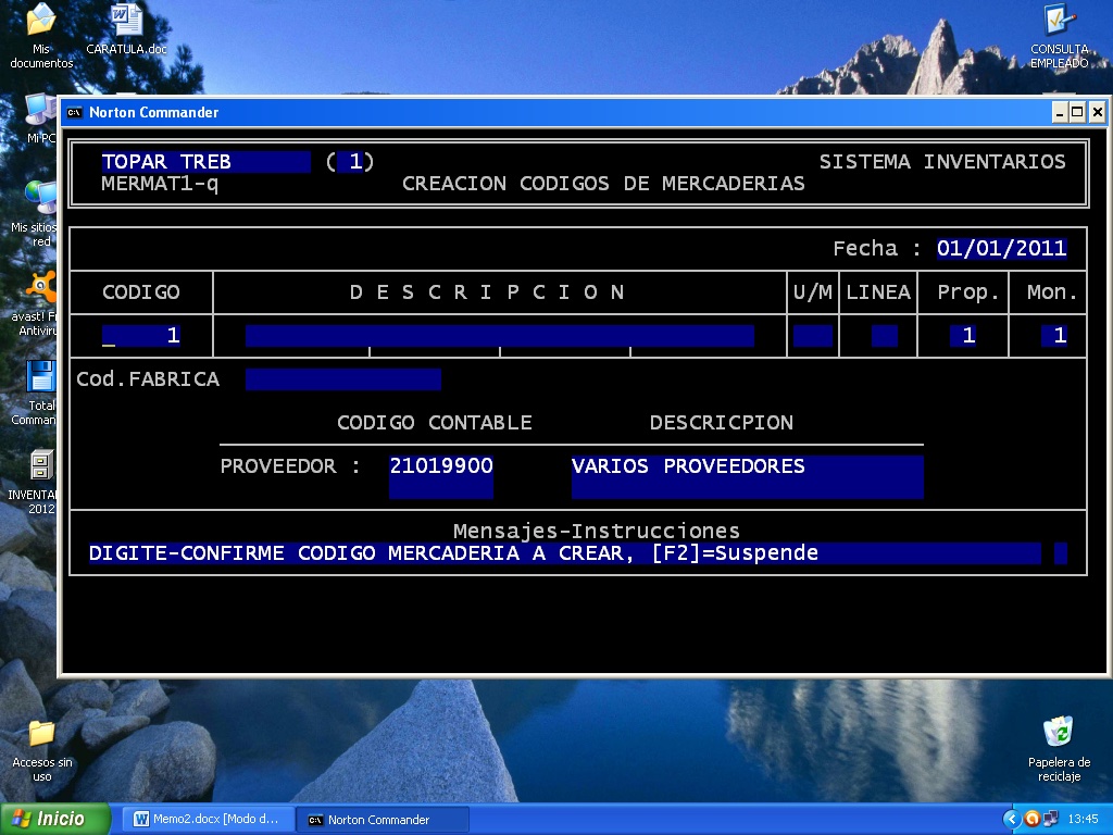 Pantalla de Creación de Mercaderías