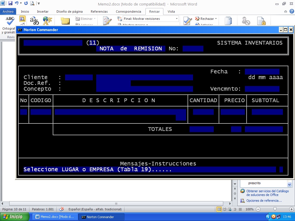 Pantalla de Nota de Remisión